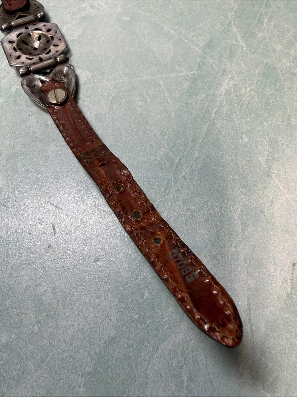 Brighton brown leather bracelet with silver tone heart detail belt style